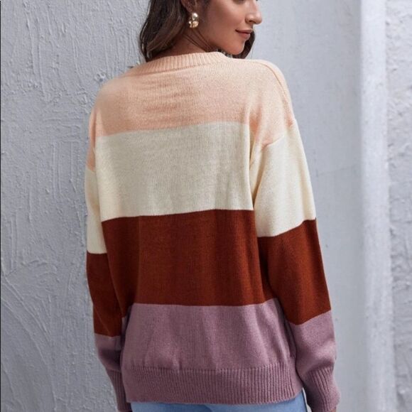 𝅺Drop Shoulder Colorblock Knit Sweater - Picture 4 of 6